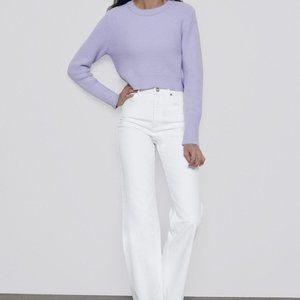 ZARA Crop Sweatshirt Sweater Lilac Crew Neck Size XL REF. 1198/021 NWT